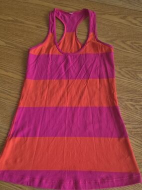 Lululemon Racerback Tank Top Pink Orange Striped Athletic Workout Top Women’s